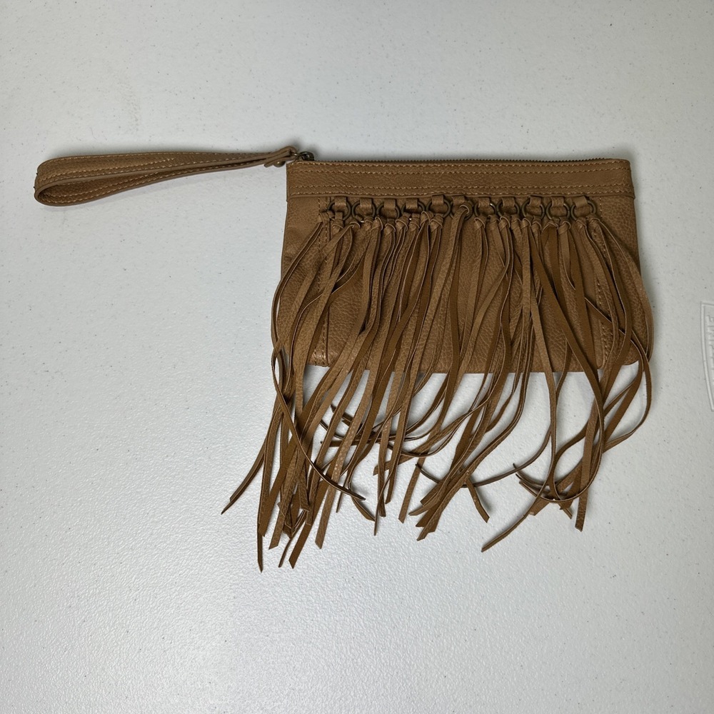 Fringe purse Carlos Santana Wristlet Western Tan Costal Cowgirl Zip Clutch